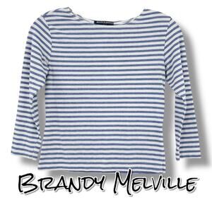 Brandy Melville Quarter Sleeve Striped Top Blouse Nautical Cropped Womens Sz OS